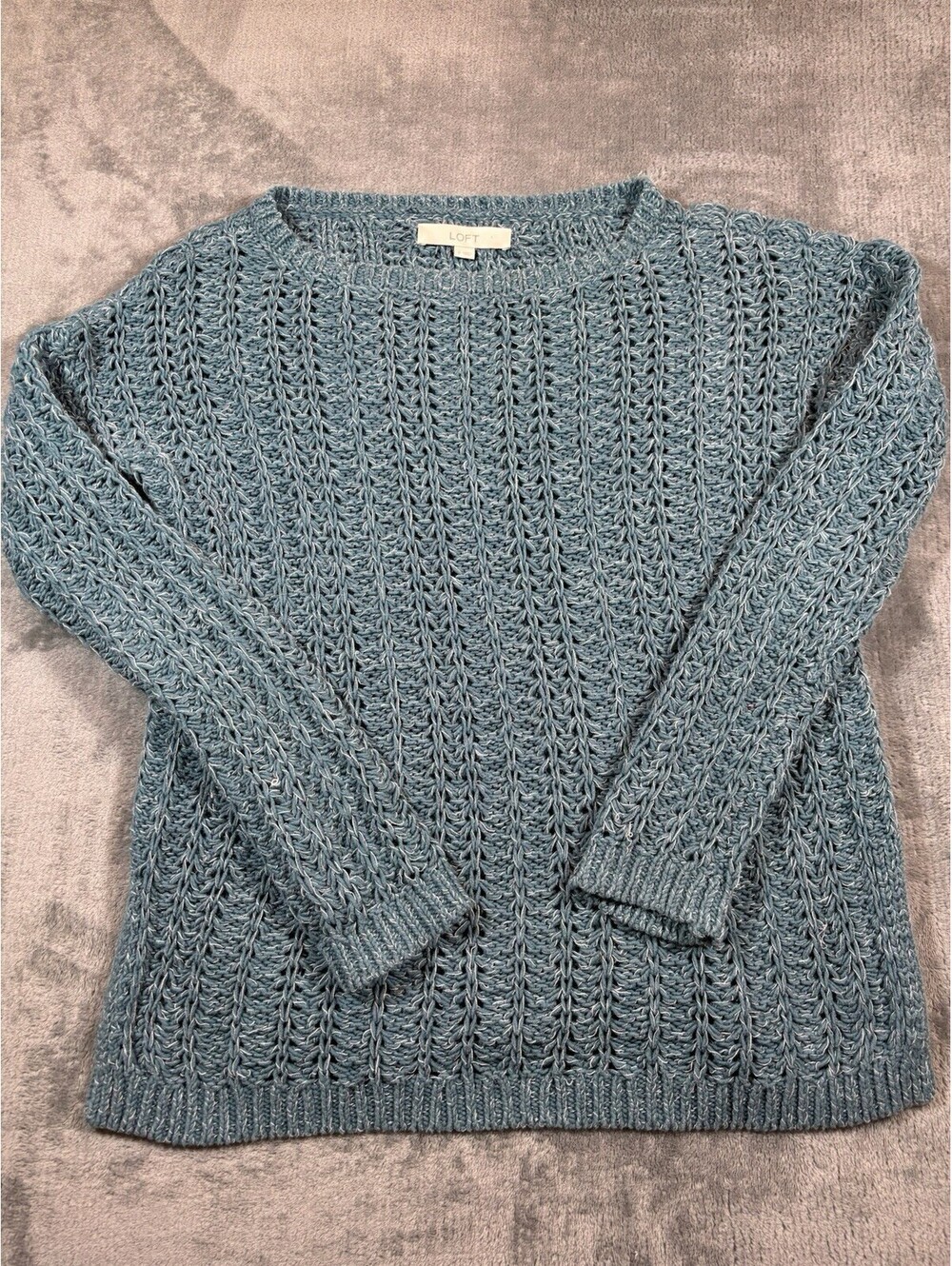 LOFT Womens Small Blue Knit Pullover Sweater Lightweight Crew Cottagecore